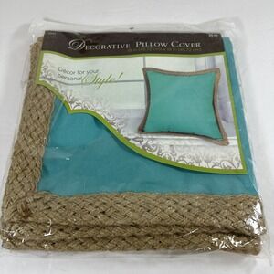 Decorative Pillow Cover 18" Square Teal With Jute Trim New